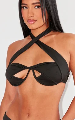 Outlet PrettyLittleThing Shape Underwire Halterneck Cut Out Bralet Black