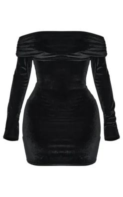 Shape Velour Bardot Fold Over Long Sleeve Mini Dress-PrettyLittleThing Sale