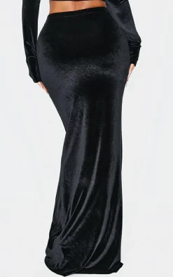 Clearance PrettyLittleThing Shape Velvet Maxi Skirt Black