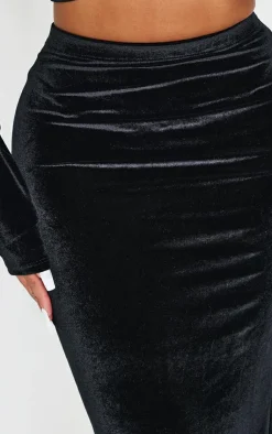 Clearance PrettyLittleThing Shape Velvet Maxi Skirt Black