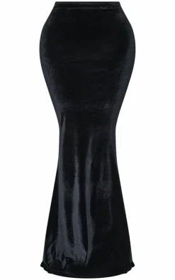 Clearance PrettyLittleThing Shape Velvet Maxi Skirt Black