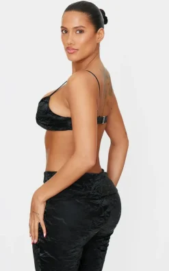 Clearance PrettyLittleThing Shape Washed Faux Leather Bralet Black