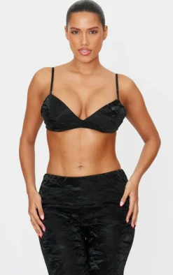 Clearance PrettyLittleThing Shape Washed Faux Leather Bralet Black