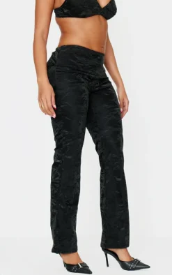 New PrettyLittleThing Shape Washed Faux Leather Panel Detail Pants Black