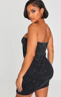 Shape Black Washed Rib Bandeau Bodycon Dress-PrettyLittleThing New