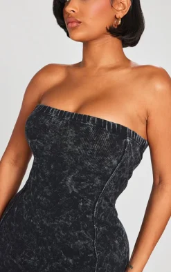 Shape Black Washed Rib Bandeau Bodycon Dress-PrettyLittleThing New