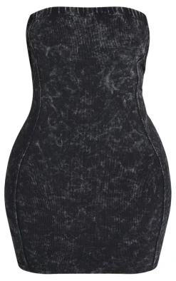 Shape Black Washed Rib Bandeau Bodycon Dress-PrettyLittleThing New