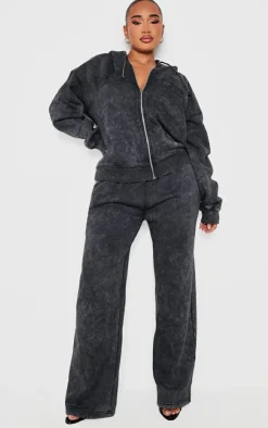 PrettyLittleThing Black Sweatsuits*Shape Washed Wide Leg Sweatpants