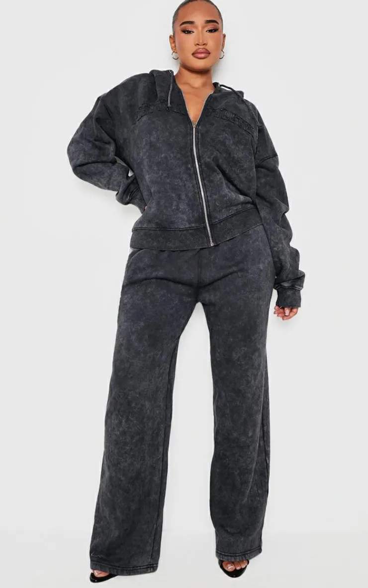 PrettyLittleThing Black Sweatsuits*Shape Washed Wide Leg Sweatpants