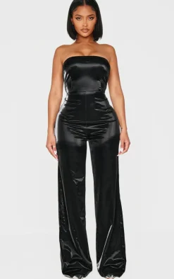Shape Wet Look Bandeau Wide Leg Jumpsuit-PrettyLittleThing