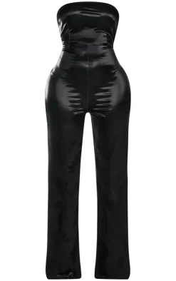 Shape Wet Look Bandeau Wide Leg Jumpsuit-PrettyLittleThing