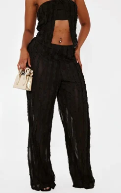 Discount PrettyLittleThing Shape Woven Frill Detail Wide Leg Pants Black