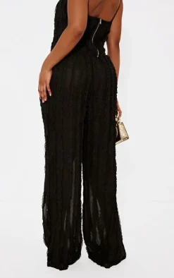 Discount PrettyLittleThing Shape Woven Frill Detail Wide Leg Pants Black