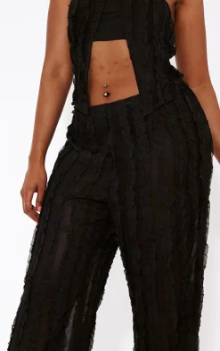 Discount PrettyLittleThing Shape Woven Frill Detail Wide Leg Pants Black