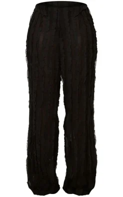 Discount PrettyLittleThing Shape Woven Frill Detail Wide Leg Pants Black