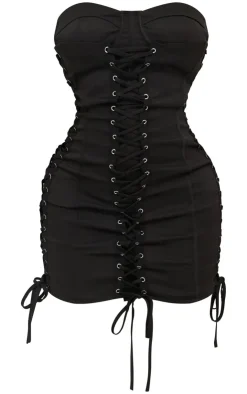 Shape Woven Lace Up Corset Bandeau Bodycon Dress-PrettyLittleThing New