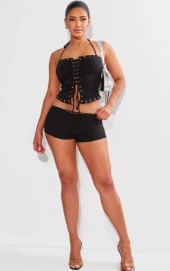 New PrettyLittleThing Shape Woven Low Rise Hot Pants Black