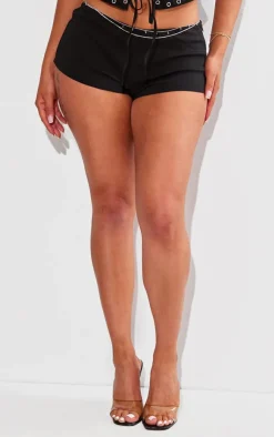 New PrettyLittleThing Shape Woven Low Rise Hot Pants Black