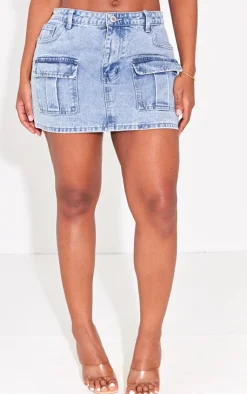 Discount PrettyLittleThing Shape Blue Acid Wash Denim Low Rise Micro Mini Skirt Acid Blue Wash