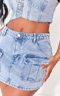 Discount PrettyLittleThing Shape Blue Acid Wash Denim Low Rise Micro Mini Skirt Acid Blue Wash