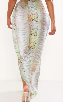 Sale PrettyLittleThing Shape Animal Printed Woven Wrap Maxi Skirt Blue