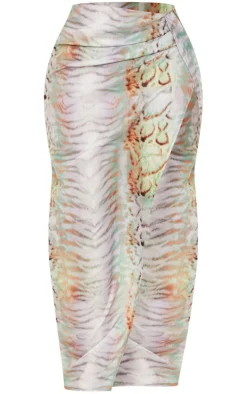 Sale PrettyLittleThing Shape Animal Printed Woven Wrap Maxi Skirt Blue