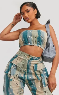 Online PrettyLittleThing Shape Camo Printed Bandeau Blue