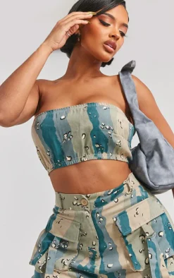 Online PrettyLittleThing Shape Camo Printed Bandeau Blue