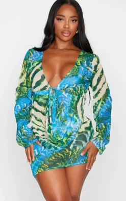 New PrettyLittleThing Shape Chiffon Zebra Printed Mini Skirt Blue