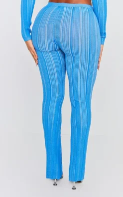 Online PrettyLittleThing Shape Contrast Knit Skinny Flare Pants Blue