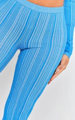 Online PrettyLittleThing Shape Contrast Knit Skinny Flare Pants Blue