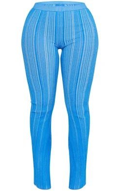 Online PrettyLittleThing Shape Contrast Knit Skinny Flare Pants Blue