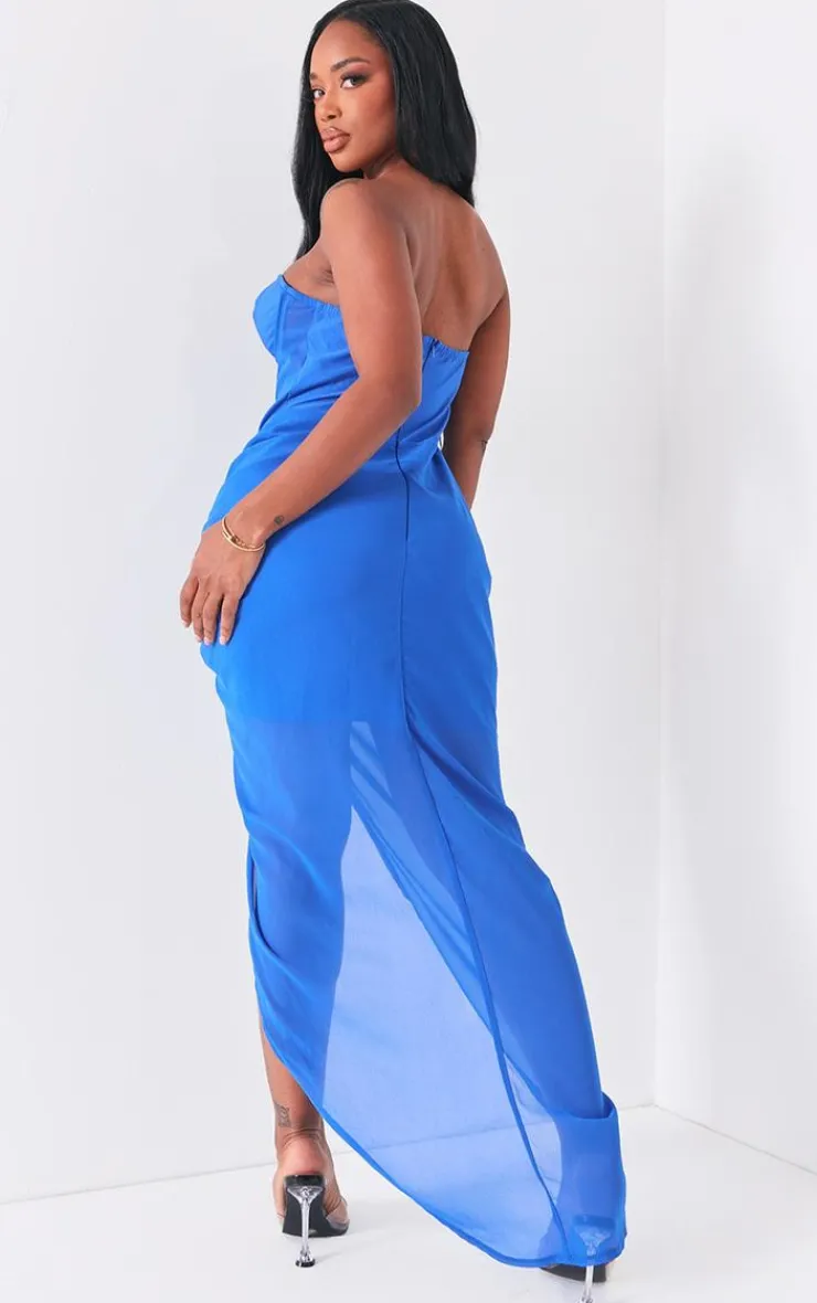 Shape Blue Corset Detail Sleeveless Ruched Side Midi Dress-PrettyLittleThing New