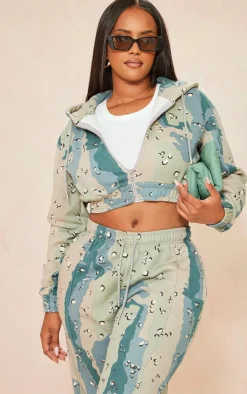 PrettyLittleThing Blue Sweatsuits*Shape Cropped Camo Hoodie
