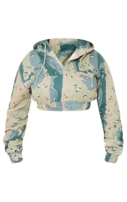 PrettyLittleThing Blue Sweatsuits*Shape Cropped Camo Hoodie