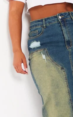 Shape Blue Denim Washed Maxi Skirt