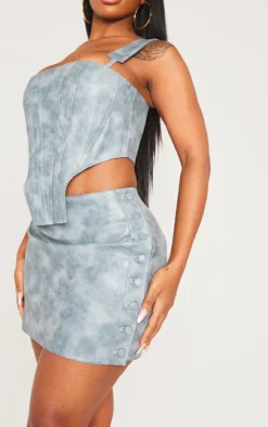 Clearance PrettyLittleThing Shape Faux Leather Button Side Mini Skirt Blue
