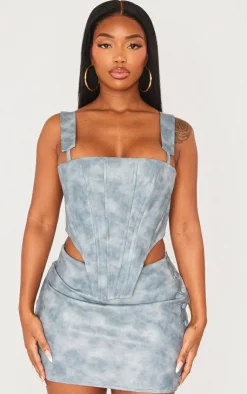 Clearance PrettyLittleThing Shape Faux Leather Corset Blue
