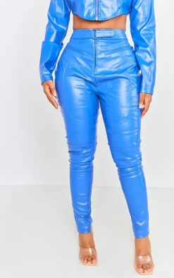 Outlet PrettyLittleThing Shape Faux Leather Zip Detail Panel Skinny Pants Blue