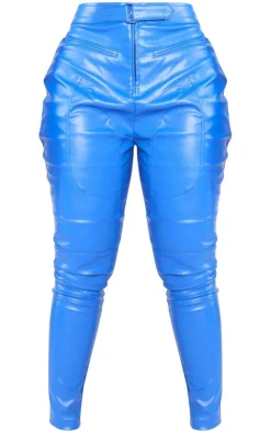 Outlet PrettyLittleThing Shape Faux Leather Zip Detail Panel Skinny Pants Blue