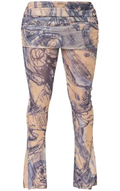 Sale PrettyLittleThing Shape Ink Mesh Foldover Waist Flare Pants Blue