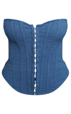 Online PrettyLittleThing Shape Lace Up Back Woven Corset Blue