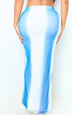 Online PrettyLittleThing Shape Mesh Printed Detail Maxi Skirt Blue