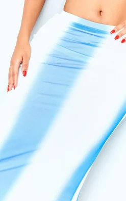 Online PrettyLittleThing Shape Mesh Printed Detail Maxi Skirt Blue