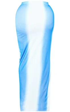 Online PrettyLittleThing Shape Mesh Printed Detail Maxi Skirt Blue