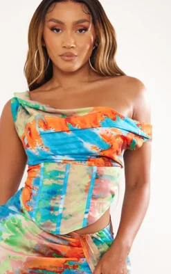 Clearance PrettyLittleThing Shape Ombre Printed Bardot Corset Blue