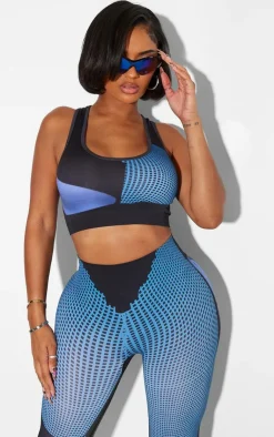 Clearance PrettyLittleThing Shape Printed Seamless High Front Crop Top Blue