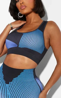Clearance PrettyLittleThing Shape Printed Seamless High Front Crop Top Blue