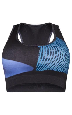 Clearance PrettyLittleThing Shape Printed Seamless High Front Crop Top Blue