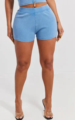 Online PrettyLittleThing Shape Rib Hot Pants Blue